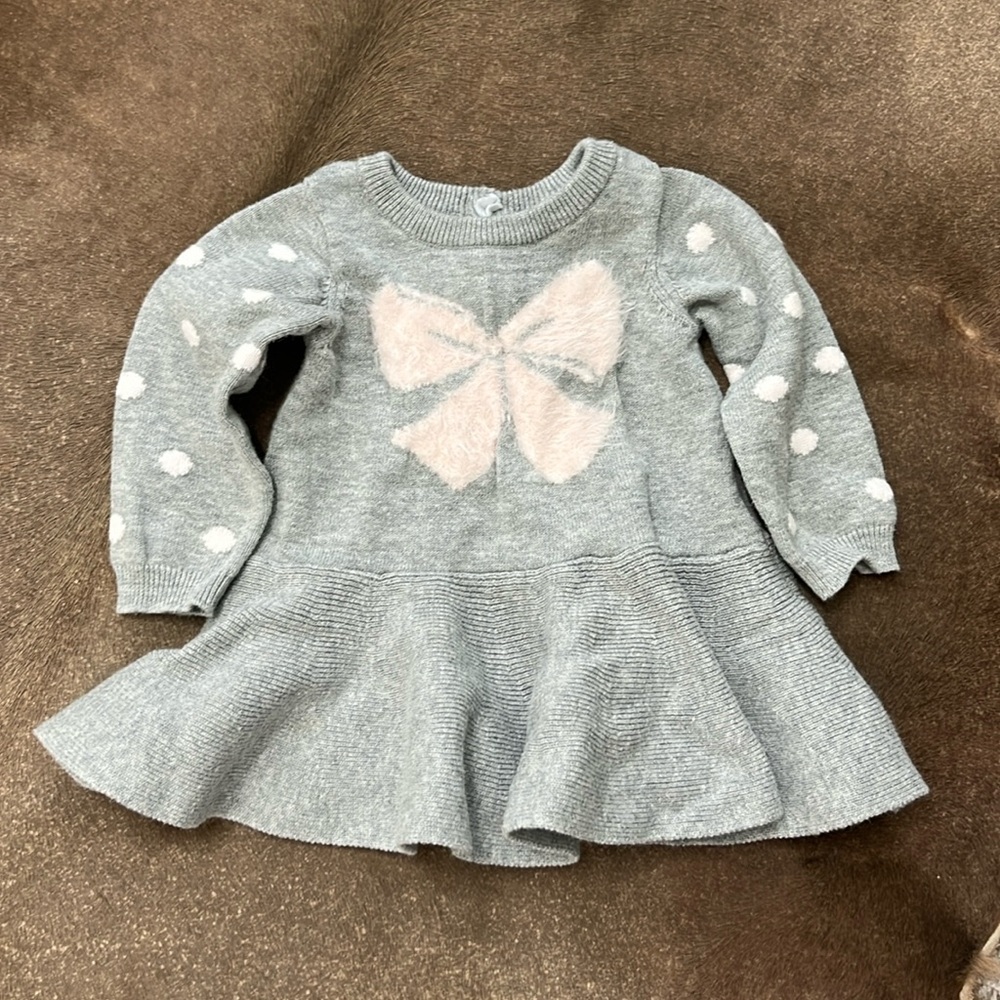 Miniclasix Gray Bow Intarsia Polka Dot Sweater Peplum